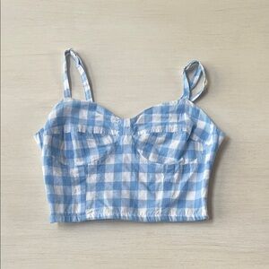 Gingham Bustier Crop Top in Light Blue